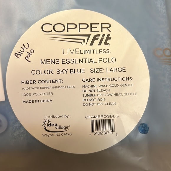 Copper Fit Essential Polo Shirt in Sky Blue, Size Large - Picture 5 of 6